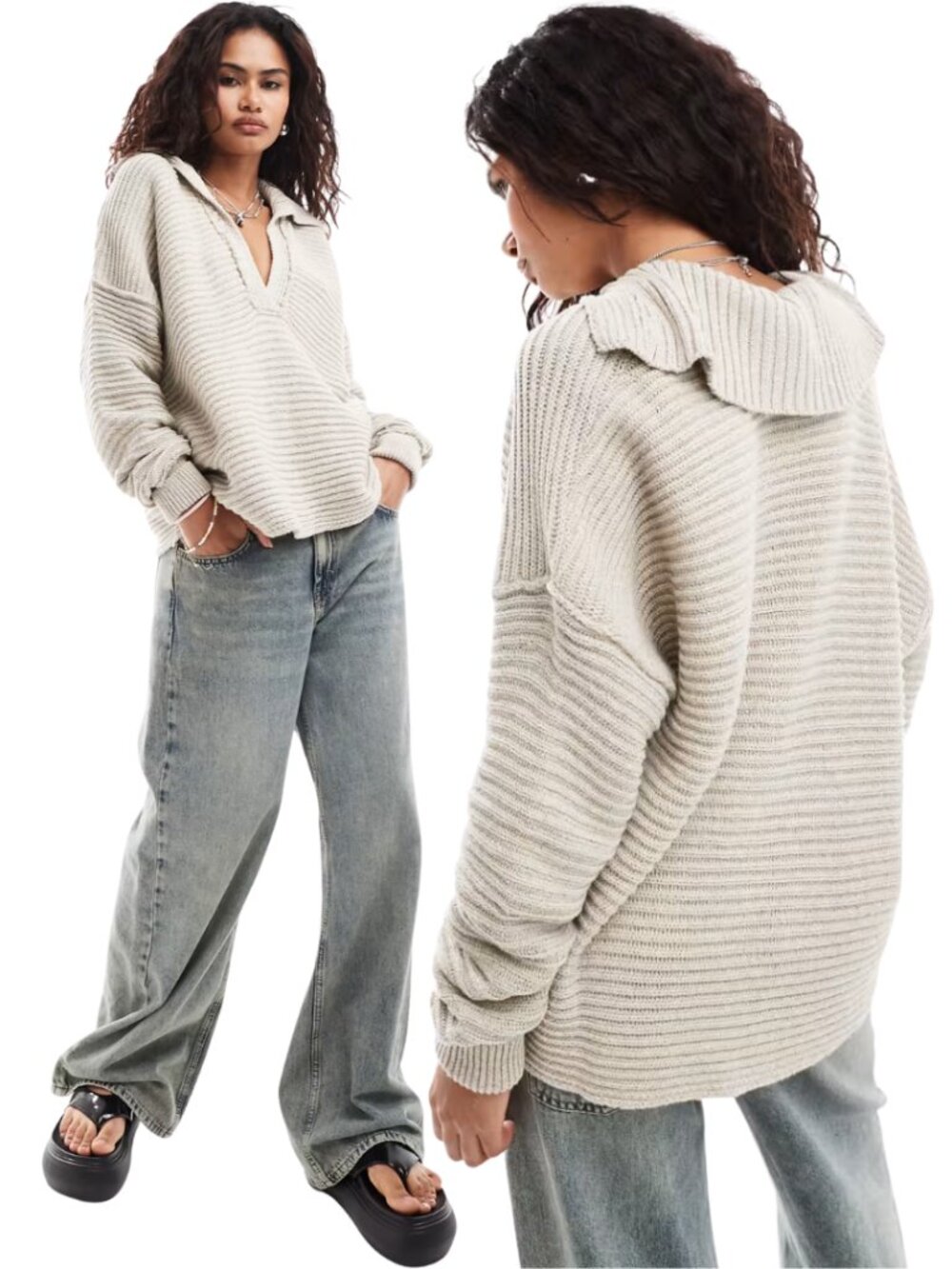 Free People Marlie Pullover Sweater Women's Small Pebble Collared Bohemian NWOT